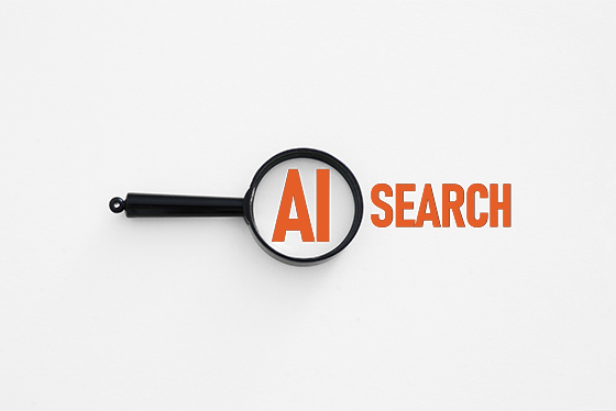 Lupe mit dem Text AI Search, symbolisiert künstliche Intelligenz bei Suchvorgängen.