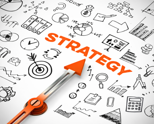 Grafische Darstellung von Strategiediagrammen und Konzepten mit Richtungspfeil.