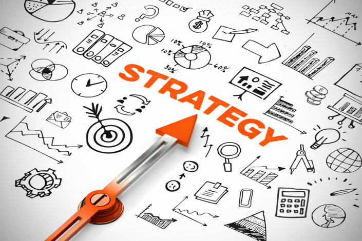 Grafische Darstellung von Strategiediagrammen und Konzepten mit Richtungspfeil.