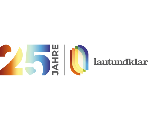 Logo von lautundklar zum 25-jährigen Jubiläum in bunten Farben.