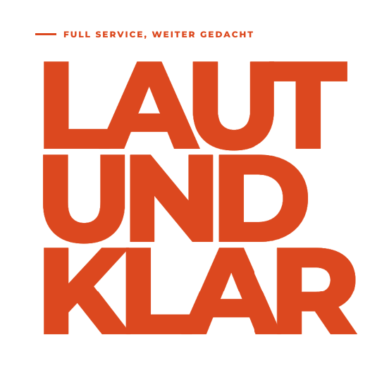 Logo mit dem Text 'LAUT UND KLAR' für eine Full-Service-Agentur.